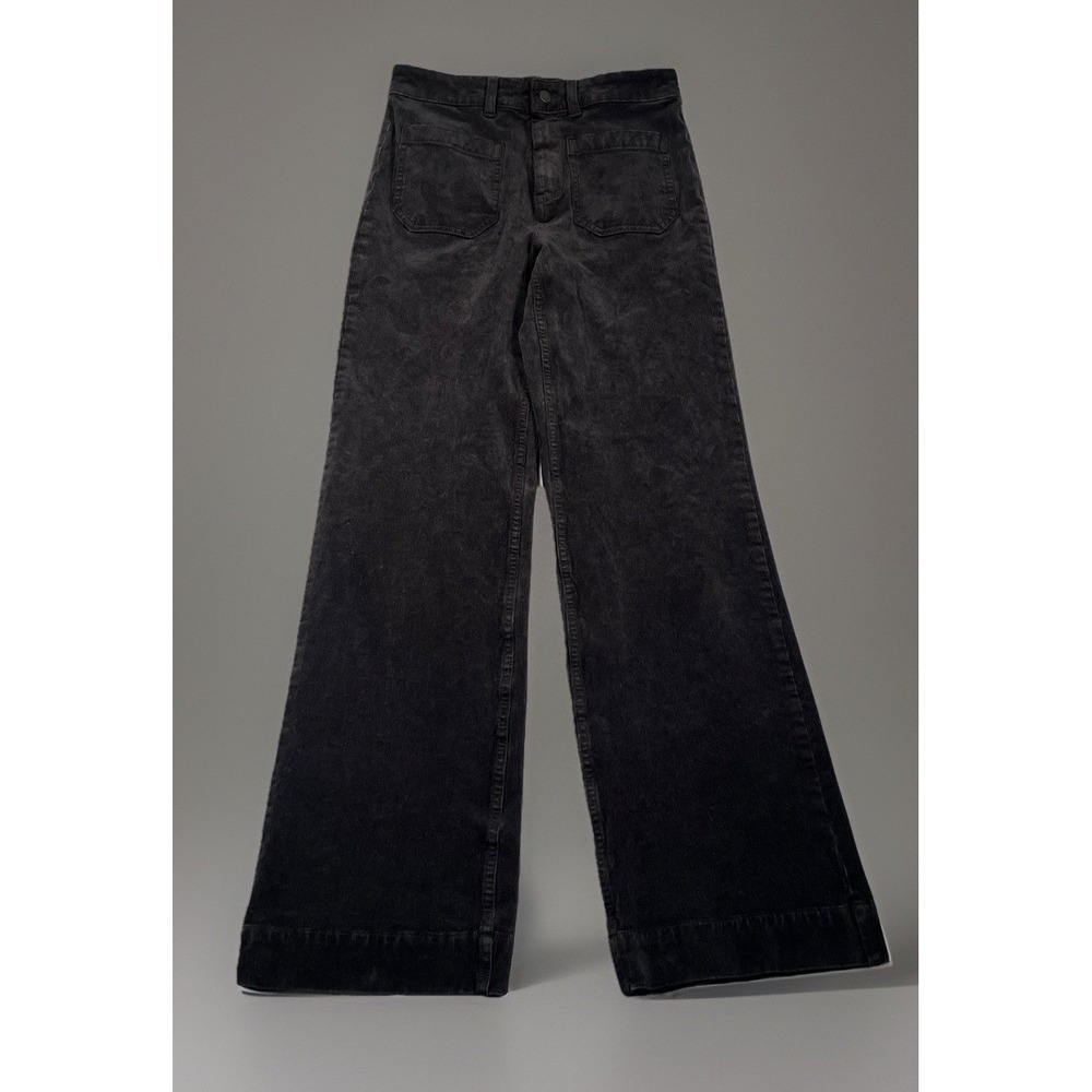 Faherty Stretch Terry Cord Patch Pocket Pant Women 27 Brown Wide Leg Ankle